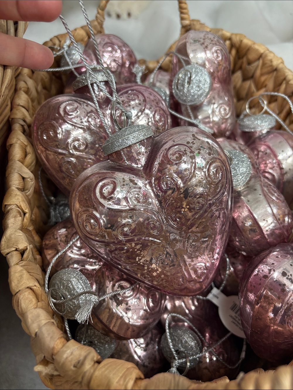 Decorative Pink Heart Holiday Ornaments - Silver Accent